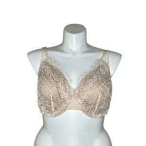 CACIQUE Modern Linear Lace Bra Beige & White Size 44DD